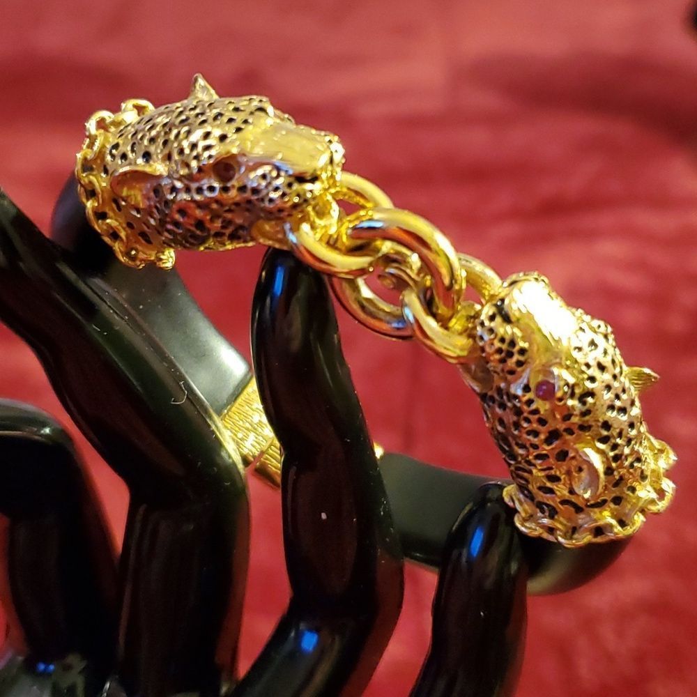 Franklin Mint Bracelet 4 Genuine Rubies & 22 KT Gold Plated over Ebony